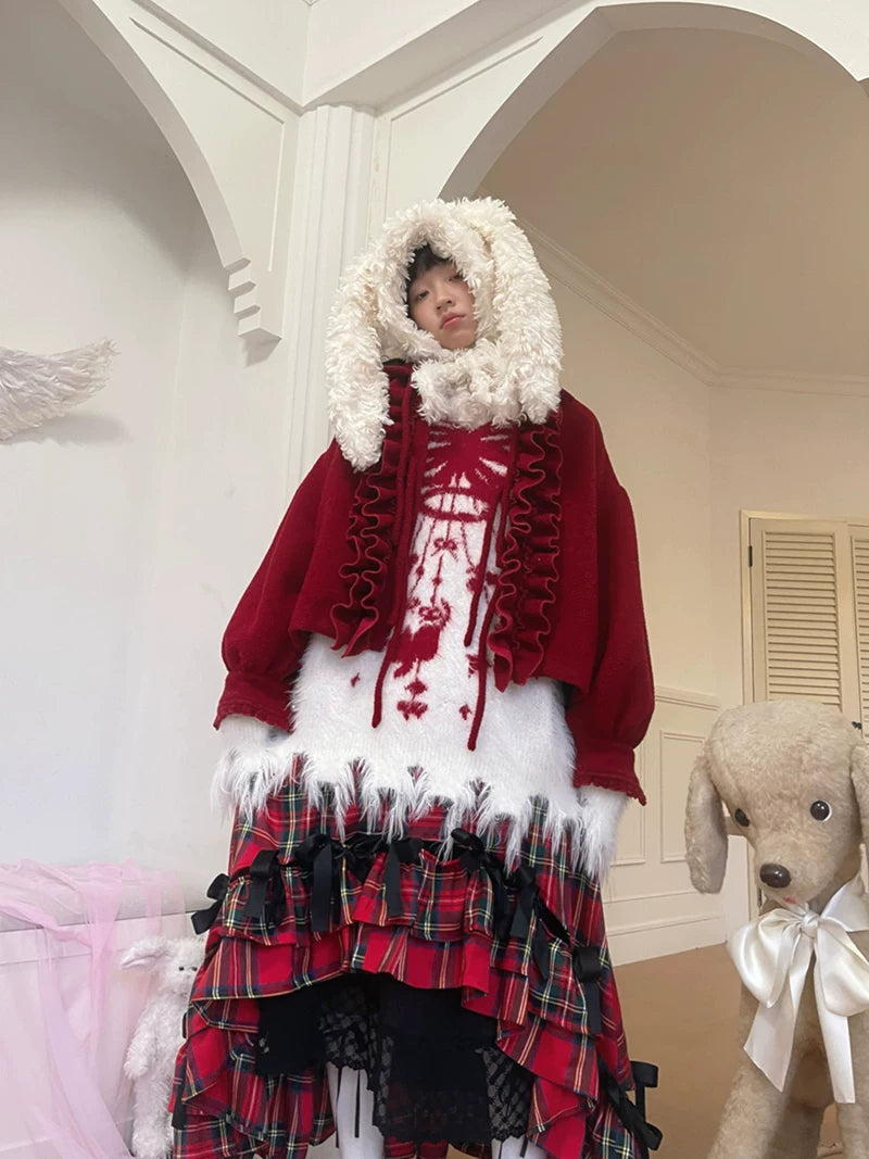 Bow Design Shaggy Knit Sweater