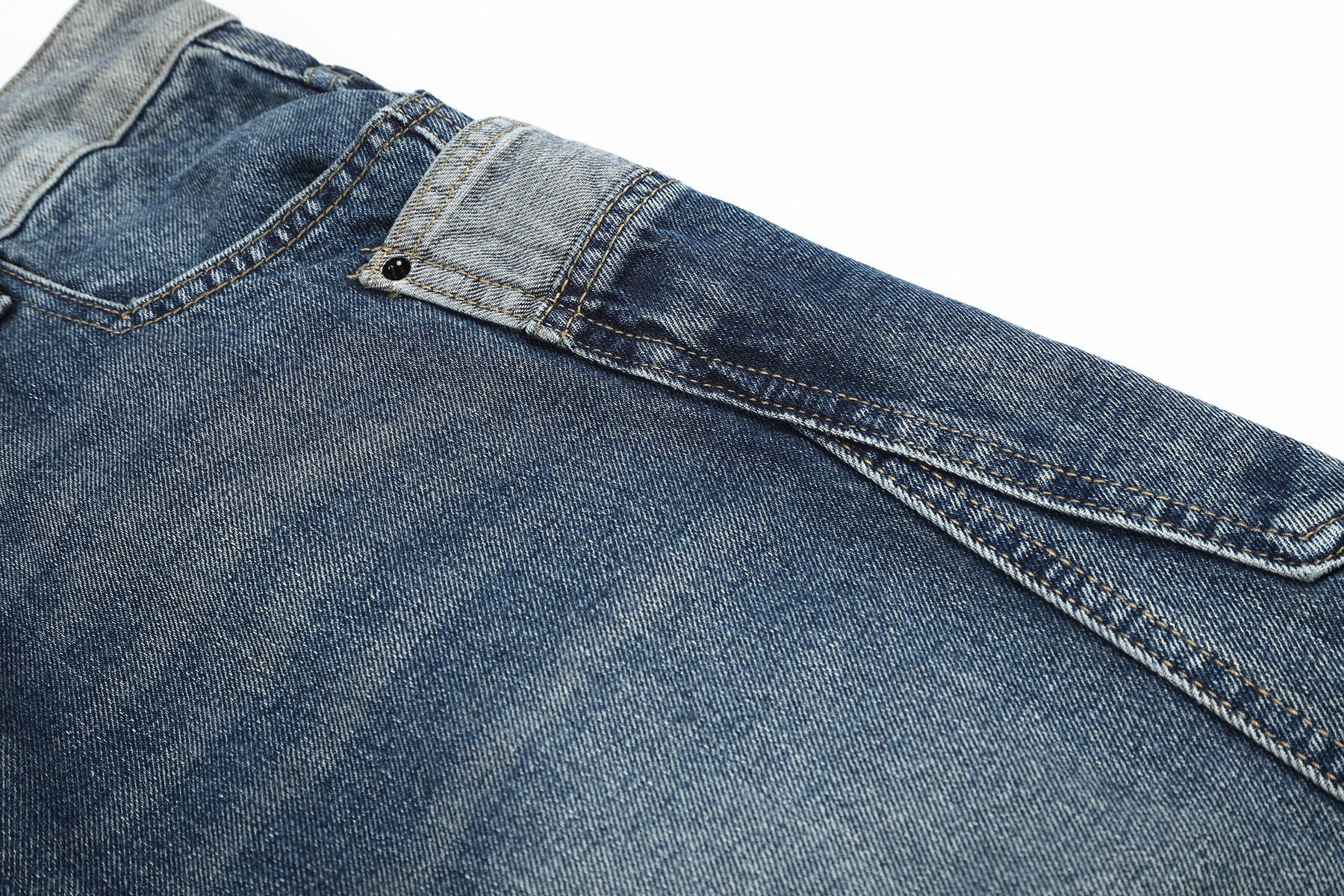 Color Block Washed Wide Leg Denim Jort