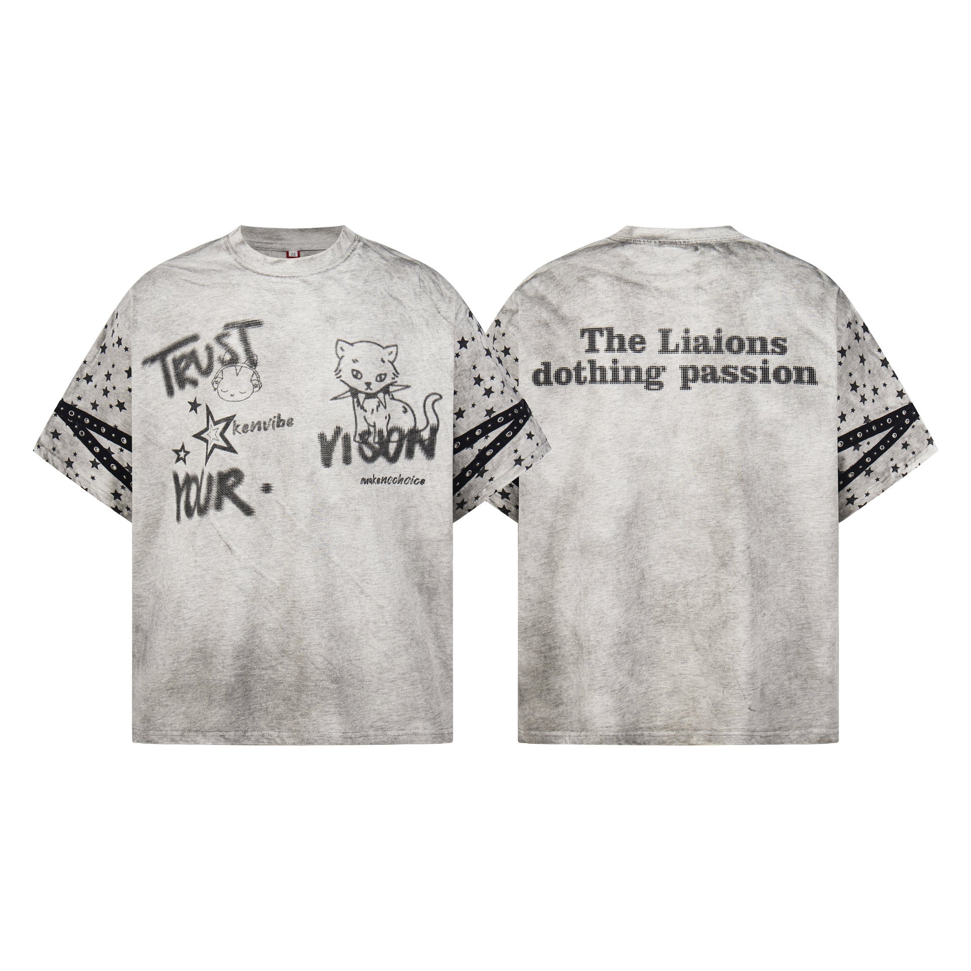 Graffiti Doodle Print Washed Short Sleeve T-Shirt
