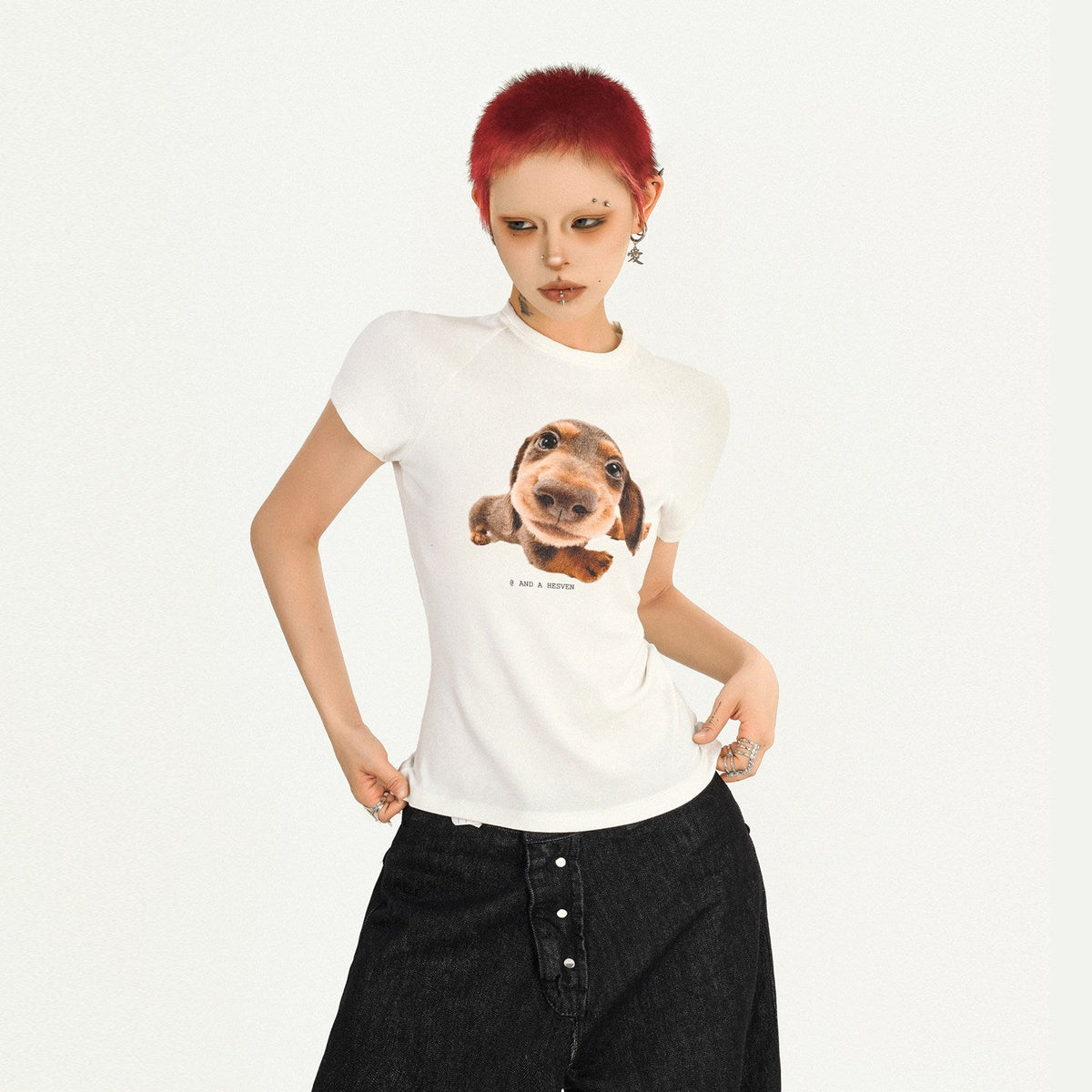 Portrait Print Fitted Short Sleeve T-Shirt