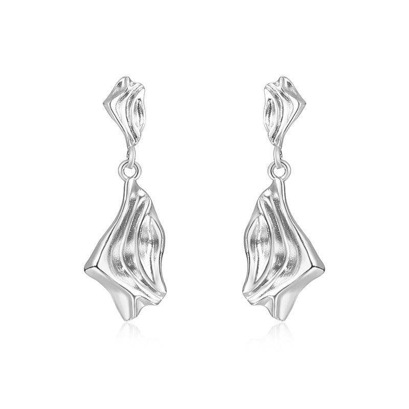 Crumpled Silver Twisted Dangle Earrings