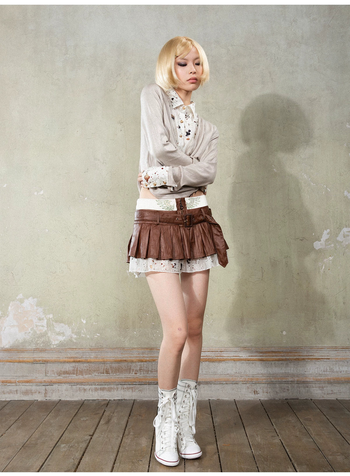 V-Neck Fake Layered Patchwork Long Sleeve Shirt