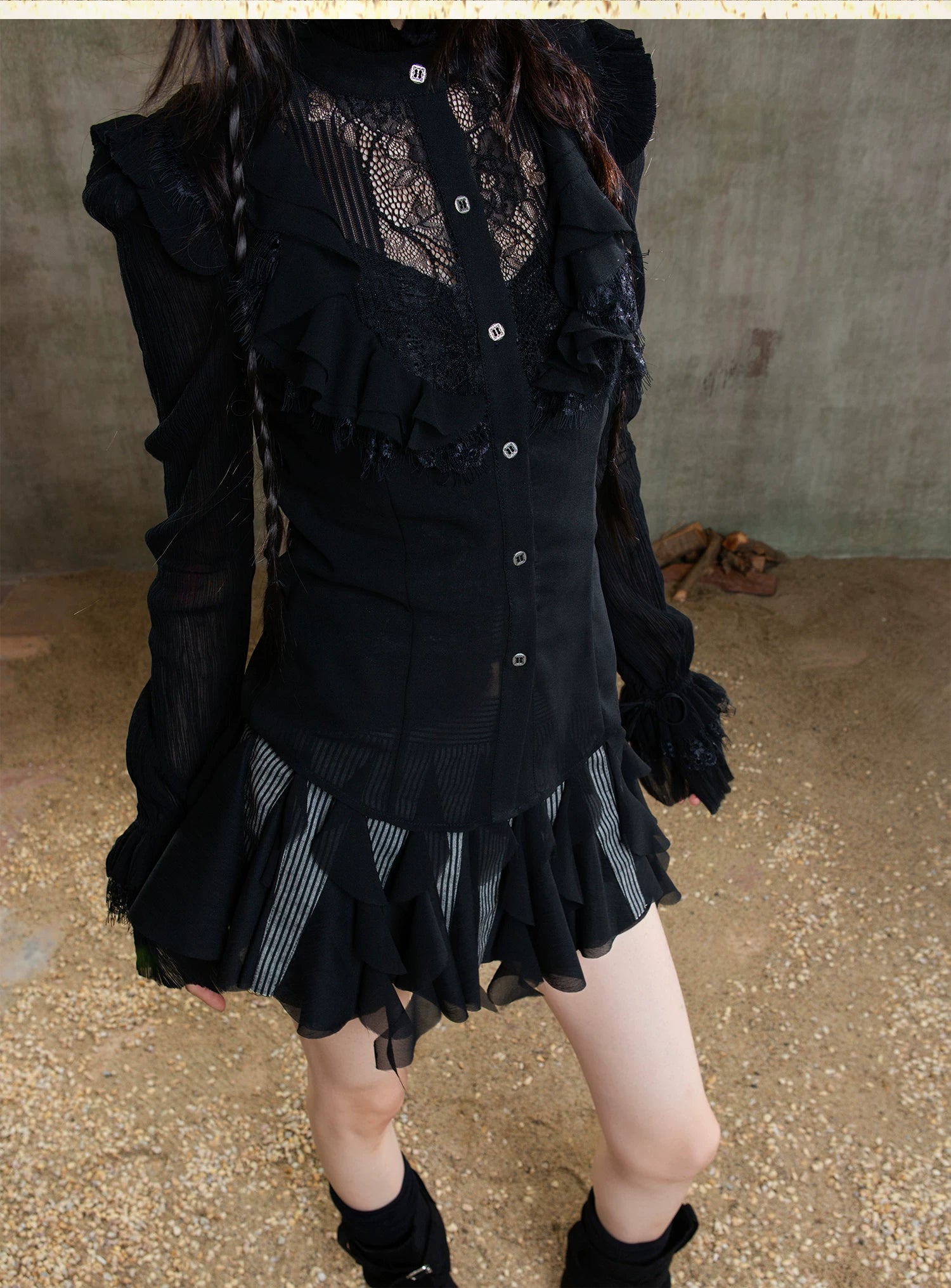 Sheer Chiffon Gothic Court Style Blouse