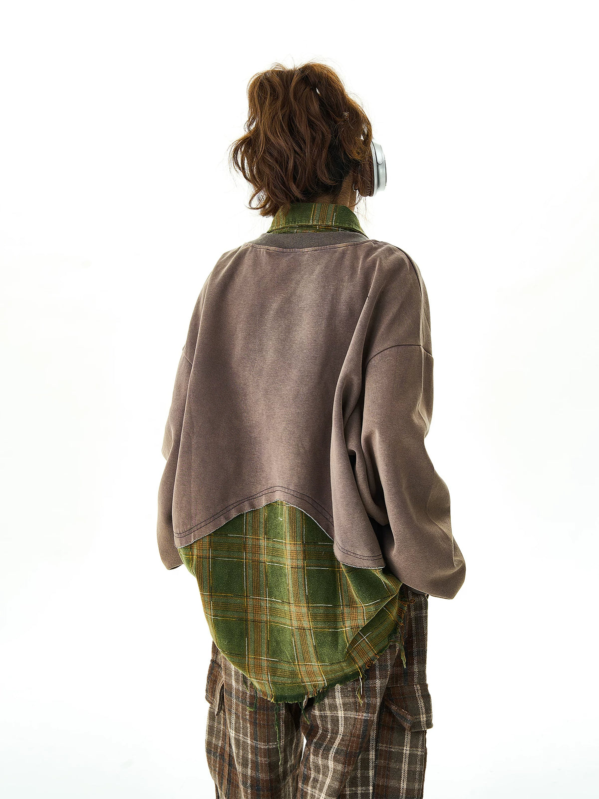 Plaid Stitching Fake Layered Sweatshirt