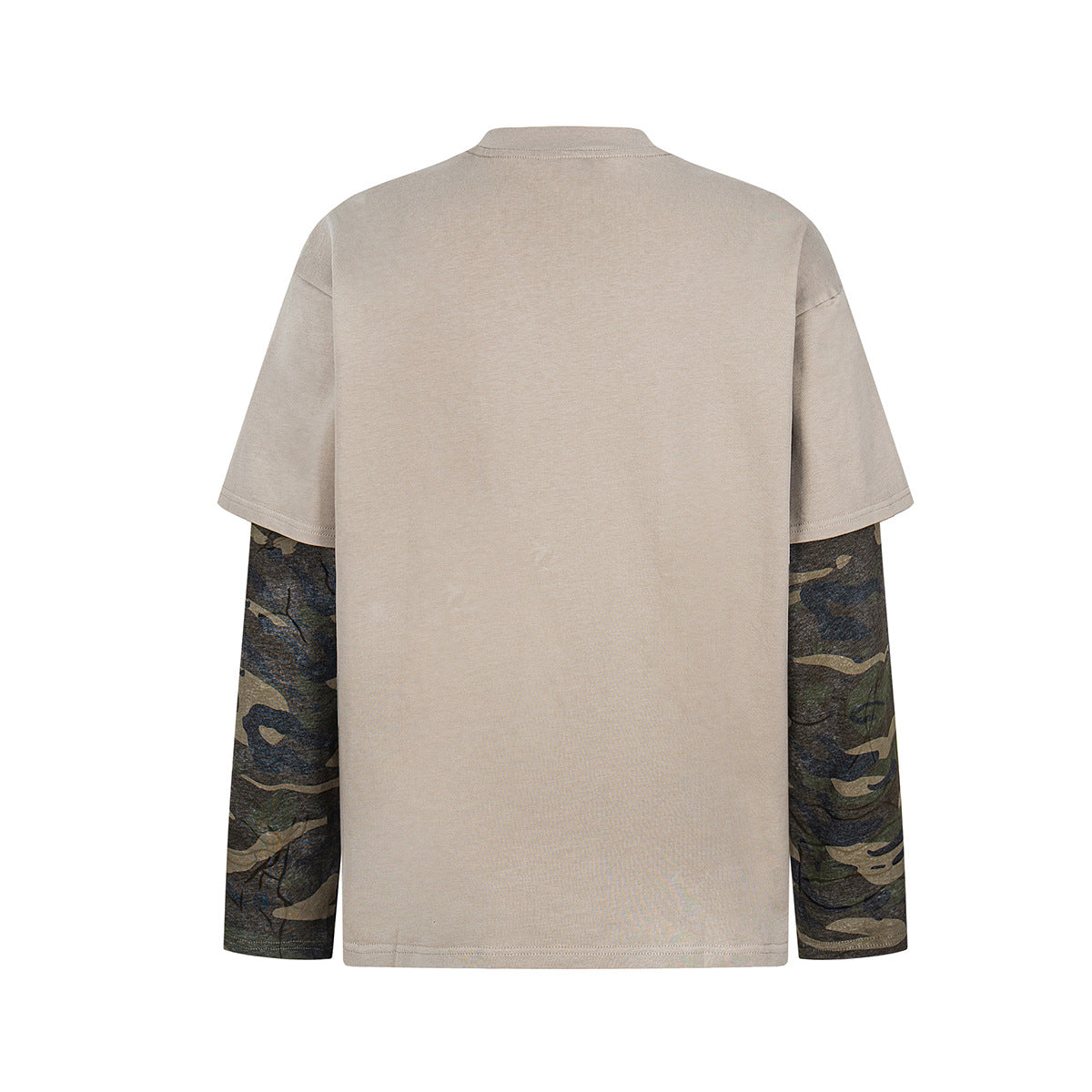 Fake Layered Camo Damage Print Long Sleeve T-Shirt