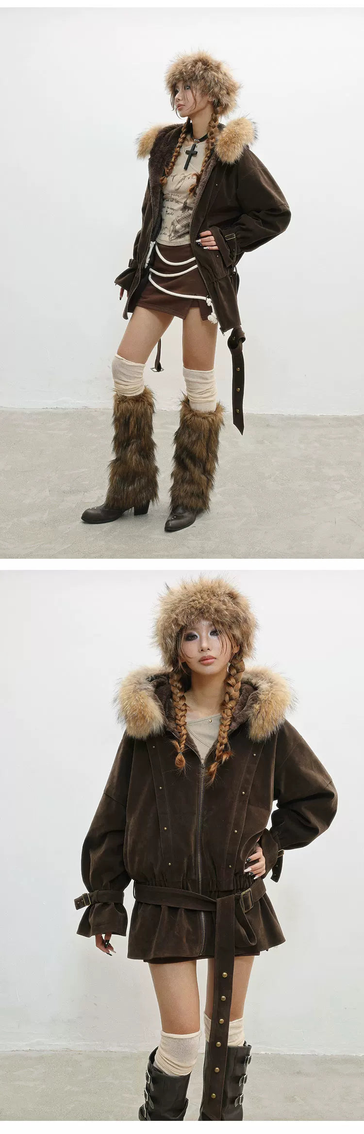 French Inspired Fleece Fake Rabbit Fur Lining Jacket
