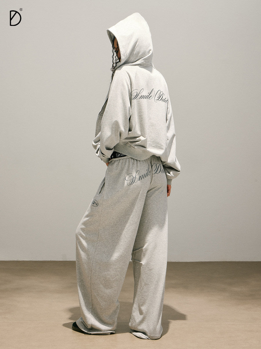 Logo Print Cropped Hoodie & Logo Print Wide Leg Sweatpants Setup
