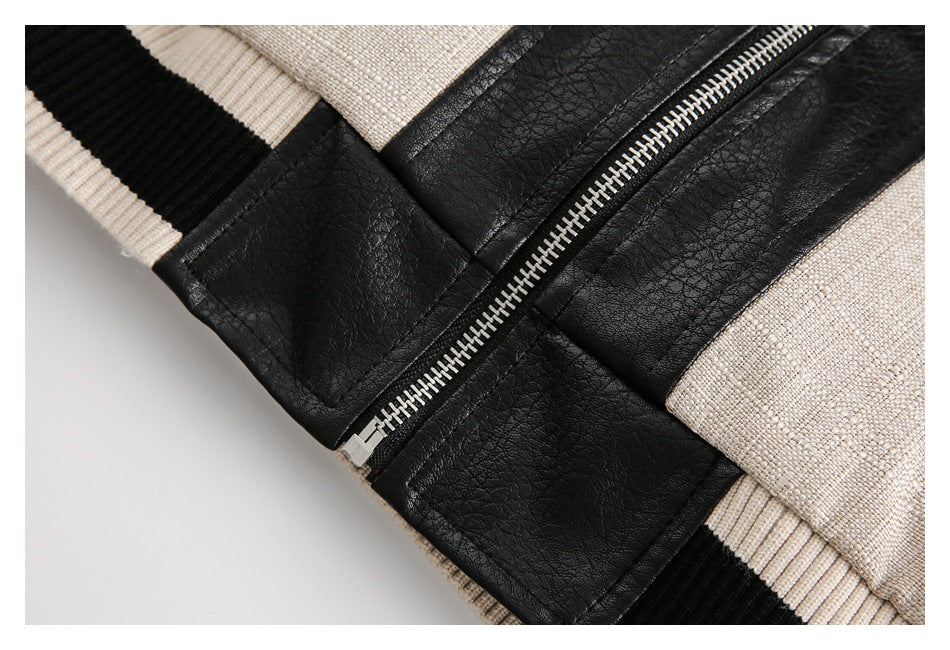 Veste de baseball unisexe rétro avec manches en cuir