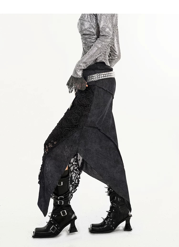 Original Design Heavy Craft Wasteland Knit Patchwork Lace Skirt