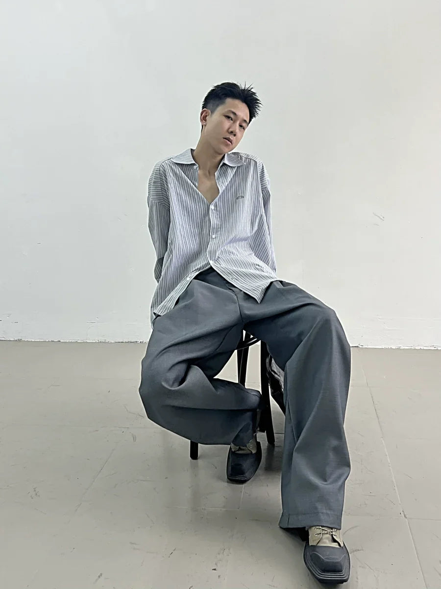 Striped Embroidery Oversize Long Sleeve Shirt