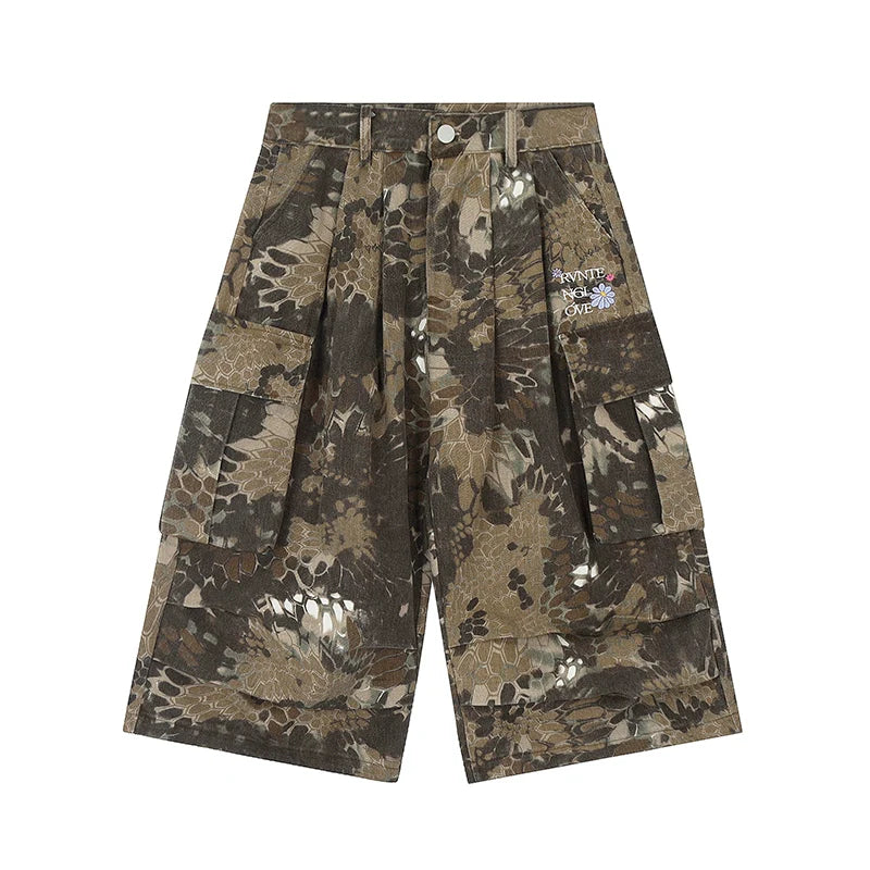 Snake Print Design Cargo Jorts - MADXMARX