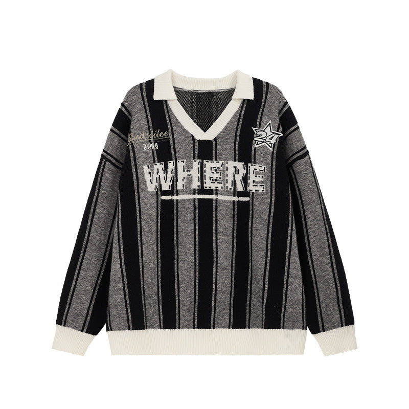 Unisex Striped Retro Loose Knitted Sweater