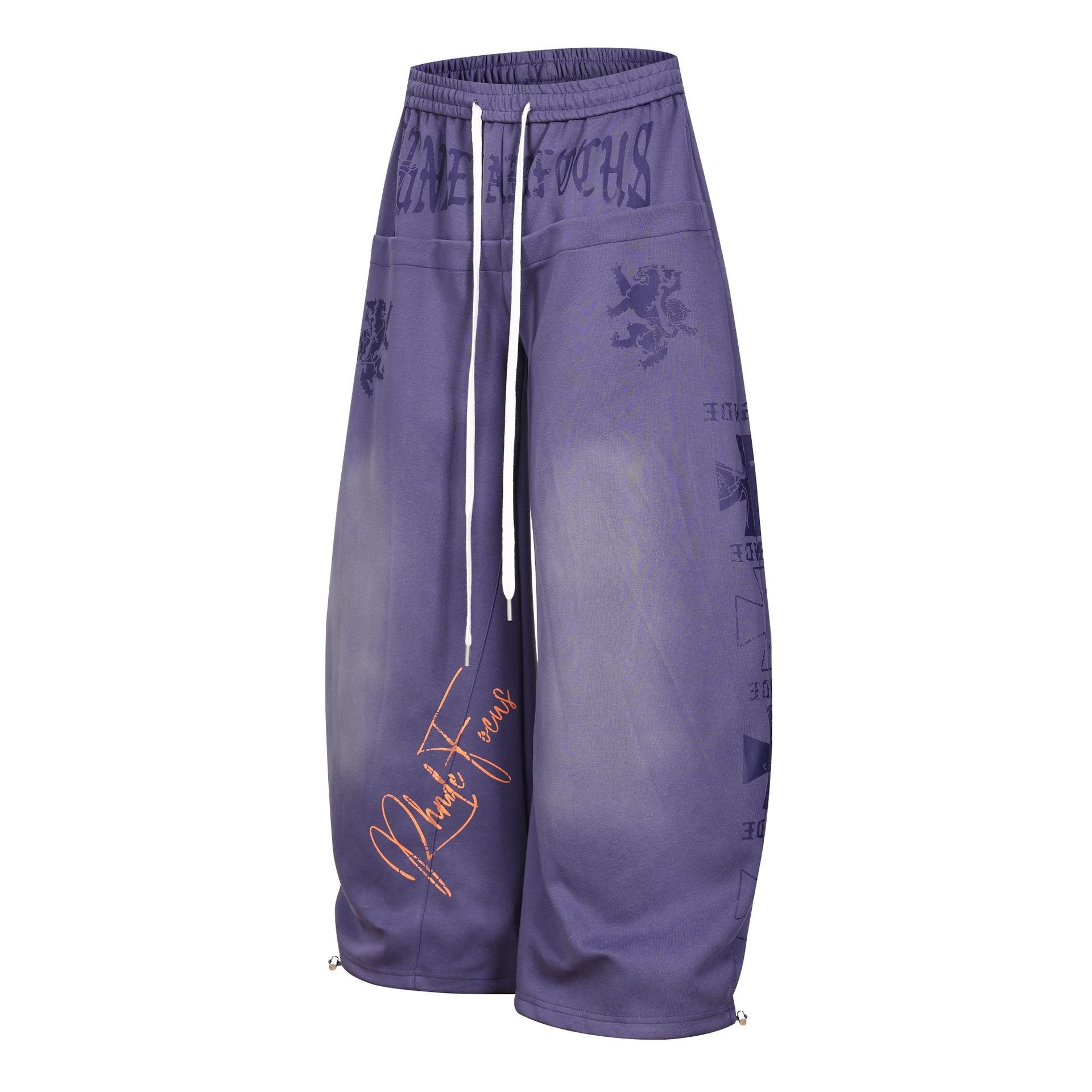 Graphic Print Panel Curved Wide Leg Sweatpants