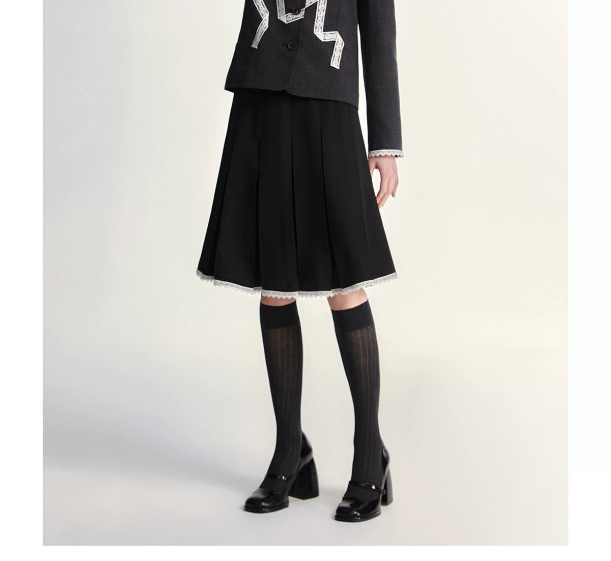 Lace Bow Blazer Jacket & Skirt Setup