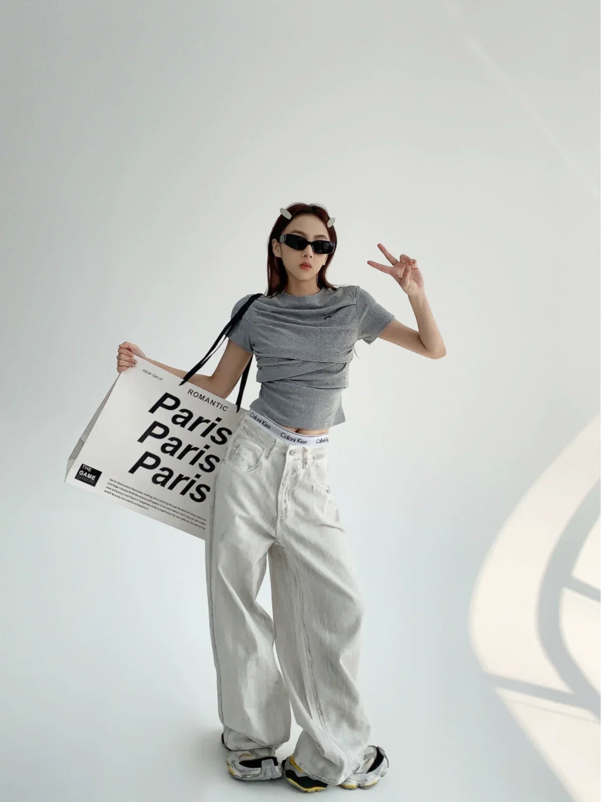 Wide-Leg Straight White Denim Jeans