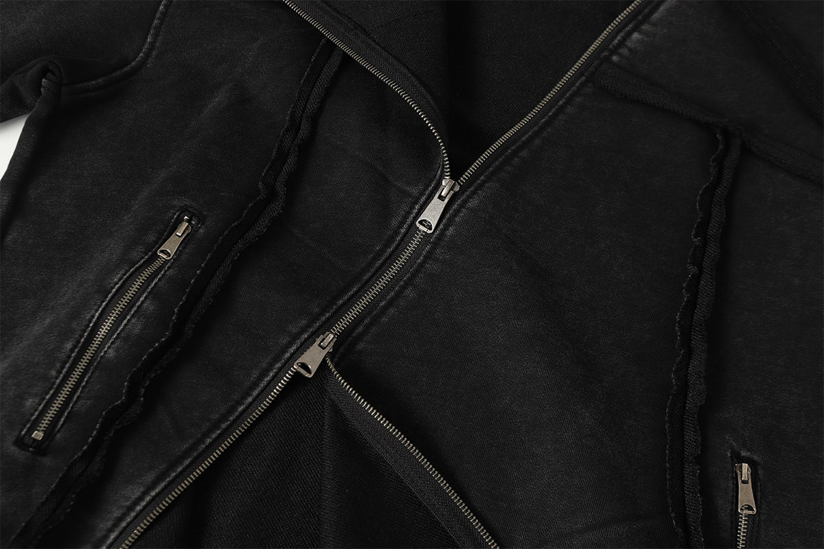 Washed Asymmetrical Zipper Detail Hoodie