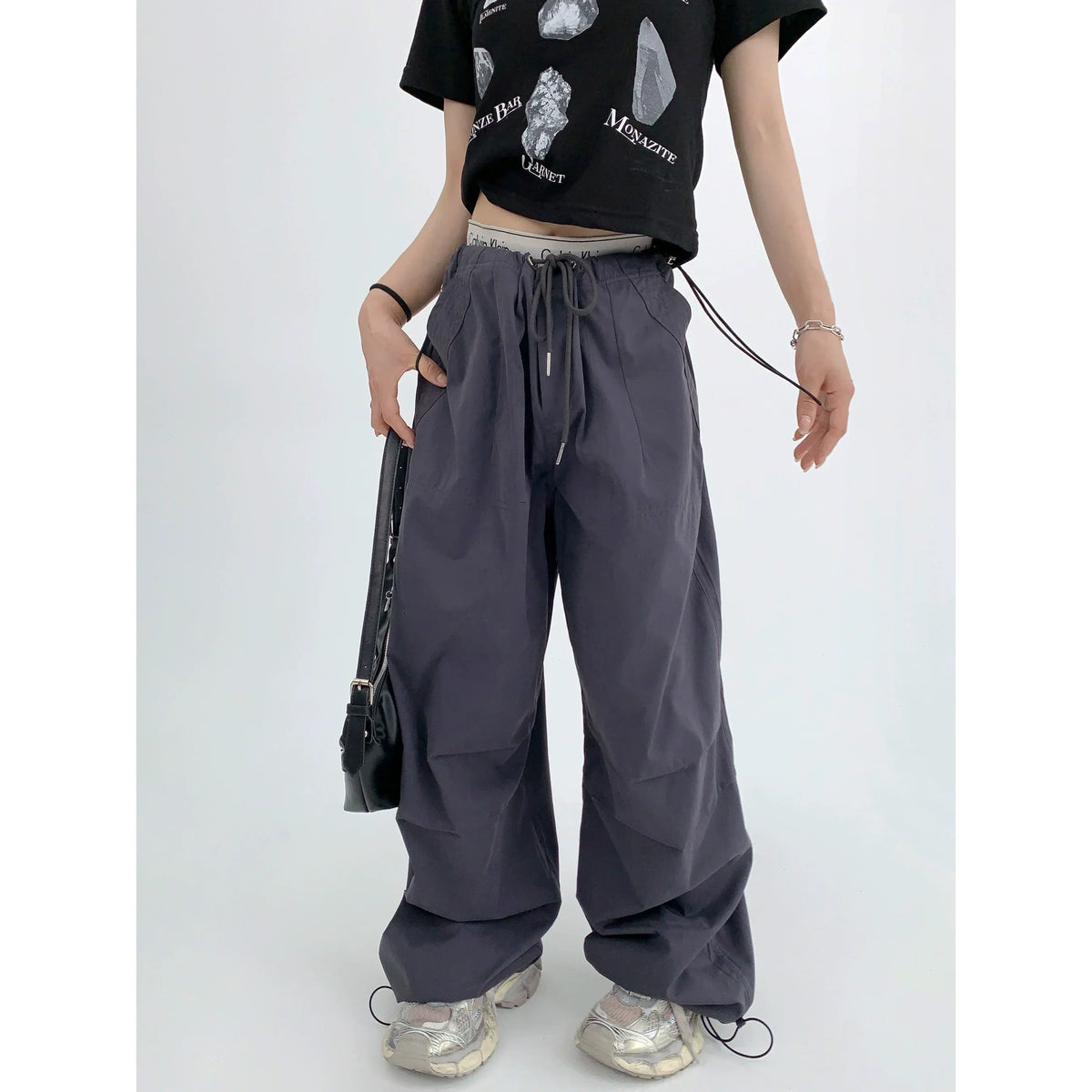 Drawstring Wide-Leg Workwear Pants