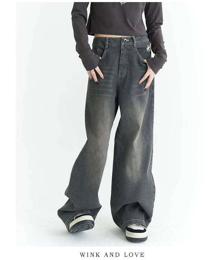 Washed Wide-Leg Denim Jeans