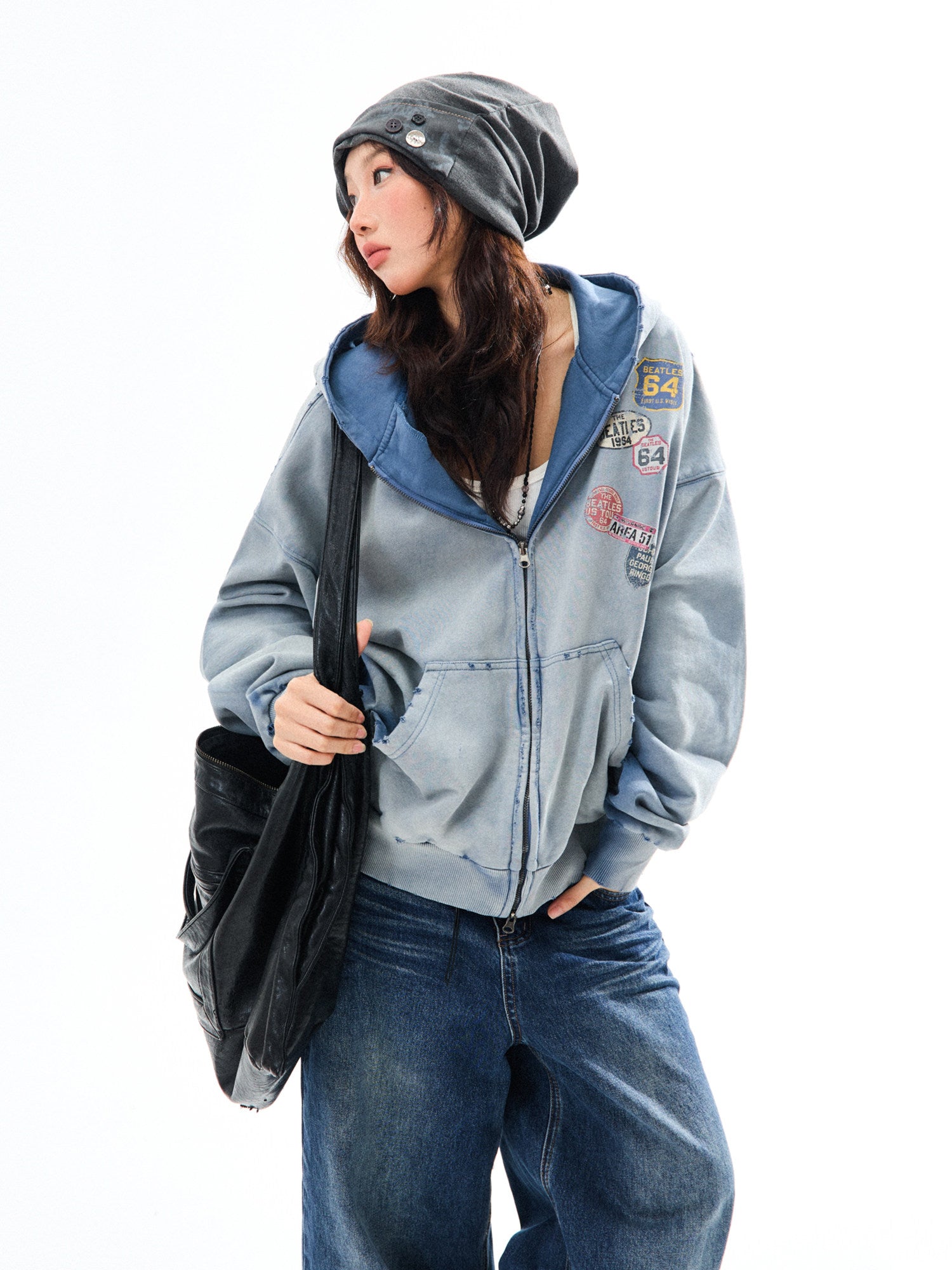 Washed Oversize Zip-Up Hoodie