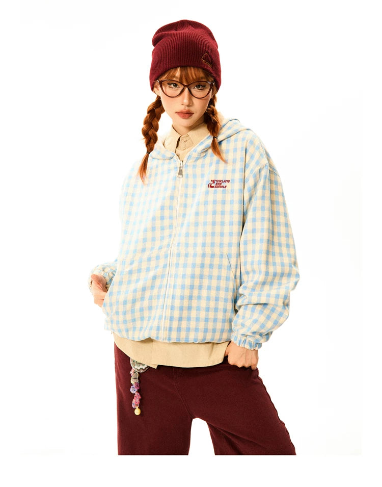 Gingham Logo Zipper Hoodie