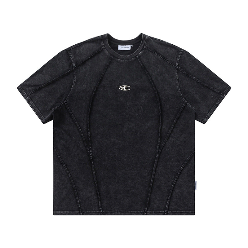 Heavyweight Wash Raw Edge Patchwork Short Sleeve T-Shirt