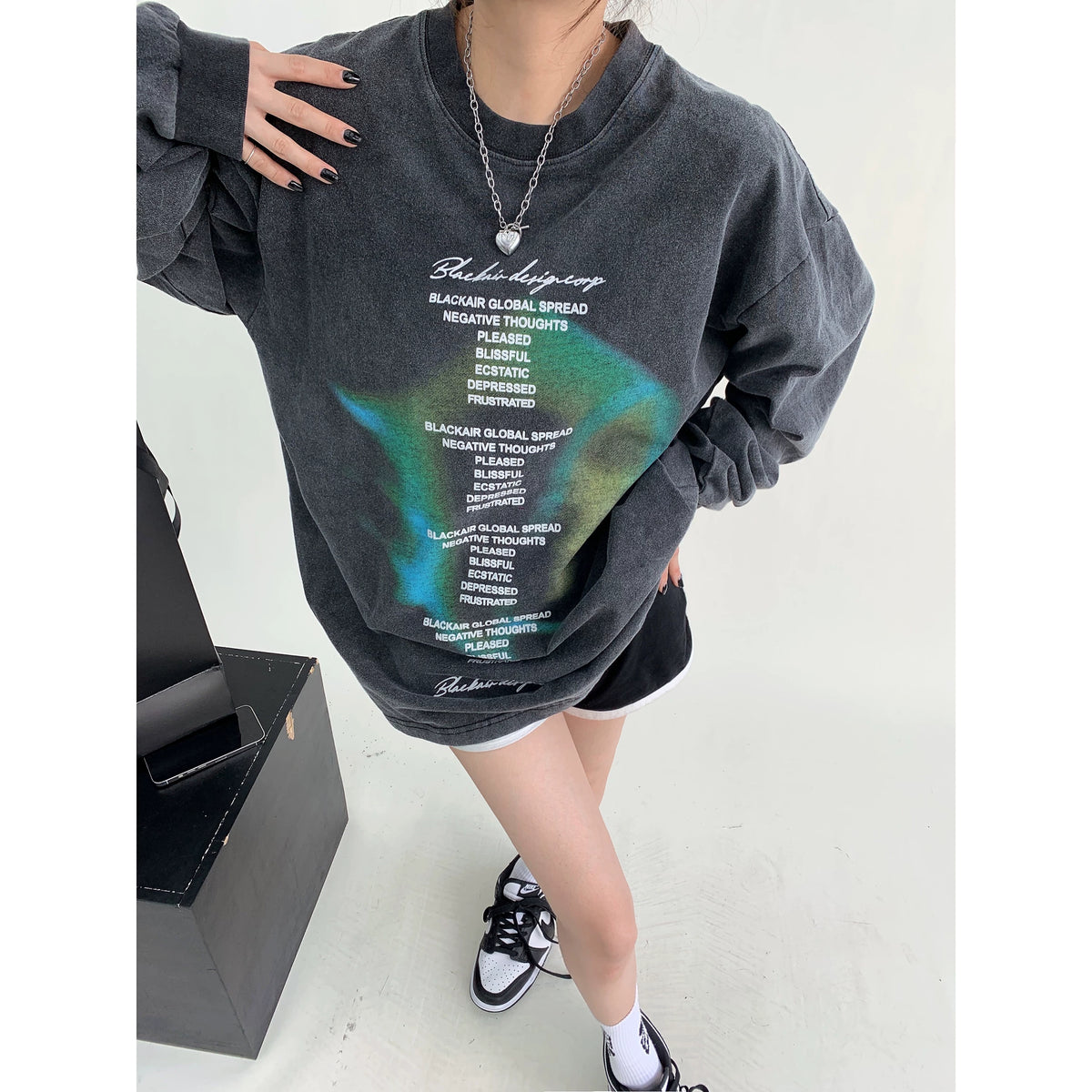 Letter Print Oversize Long-Sleeve Top