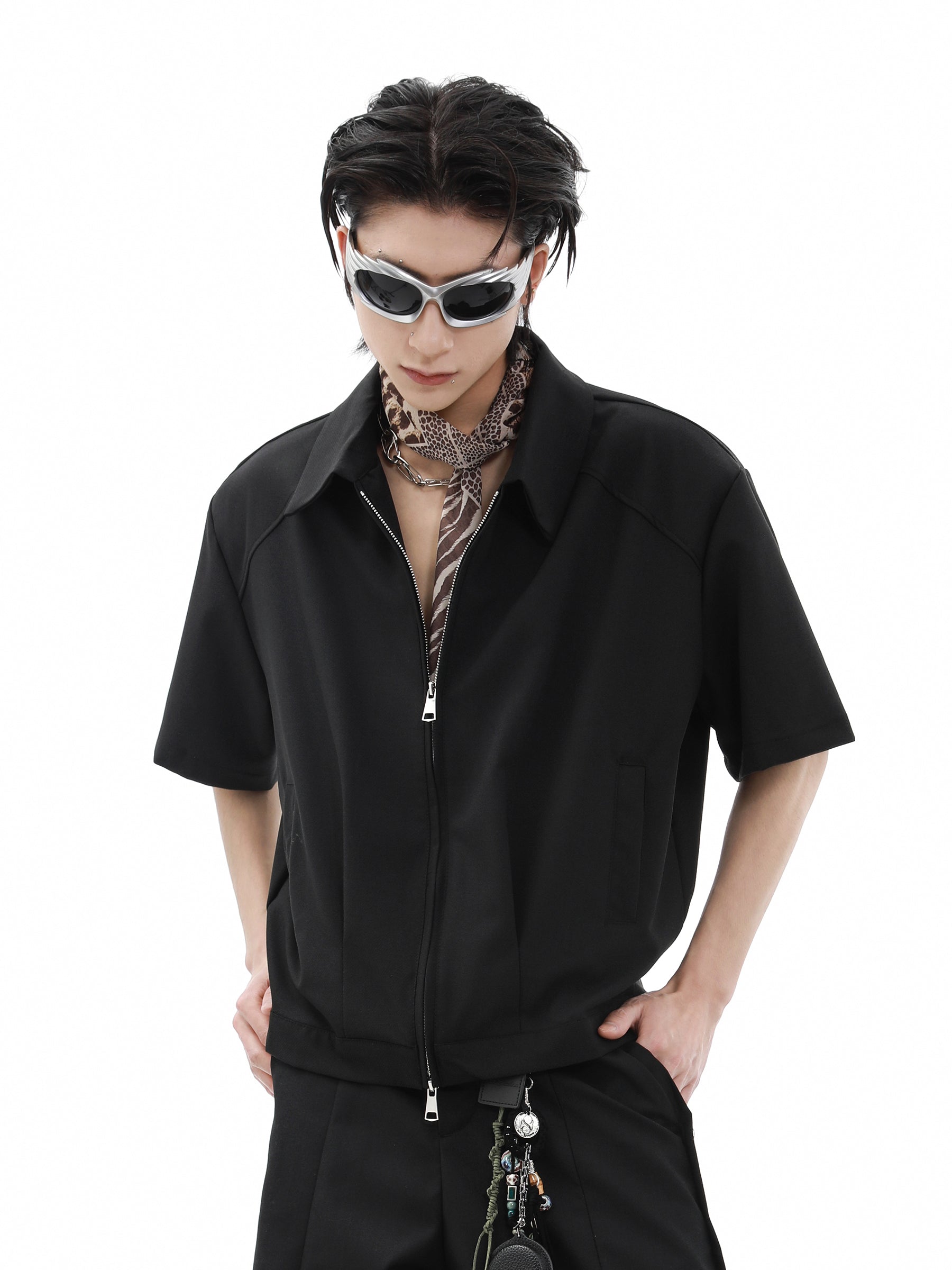 Double Zipper Short Sleeve Shirt Jacket