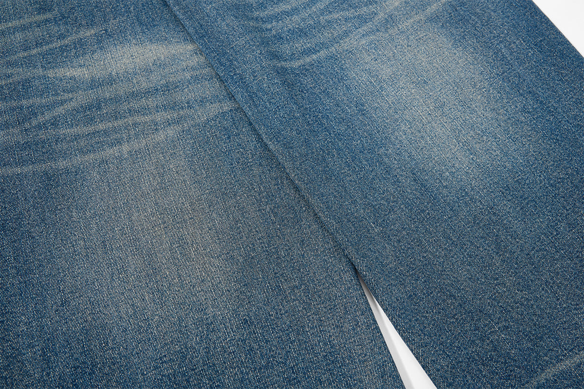 Embroidery Curved Wide Leg Denim Jeans