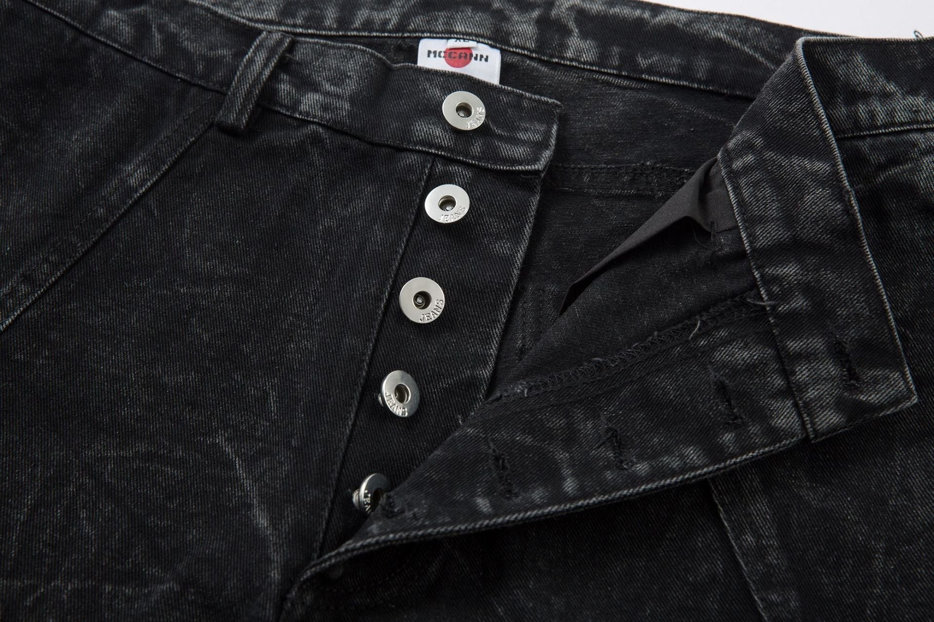 Washed Crinkle Button Fly Wide Leg Denim Jeans