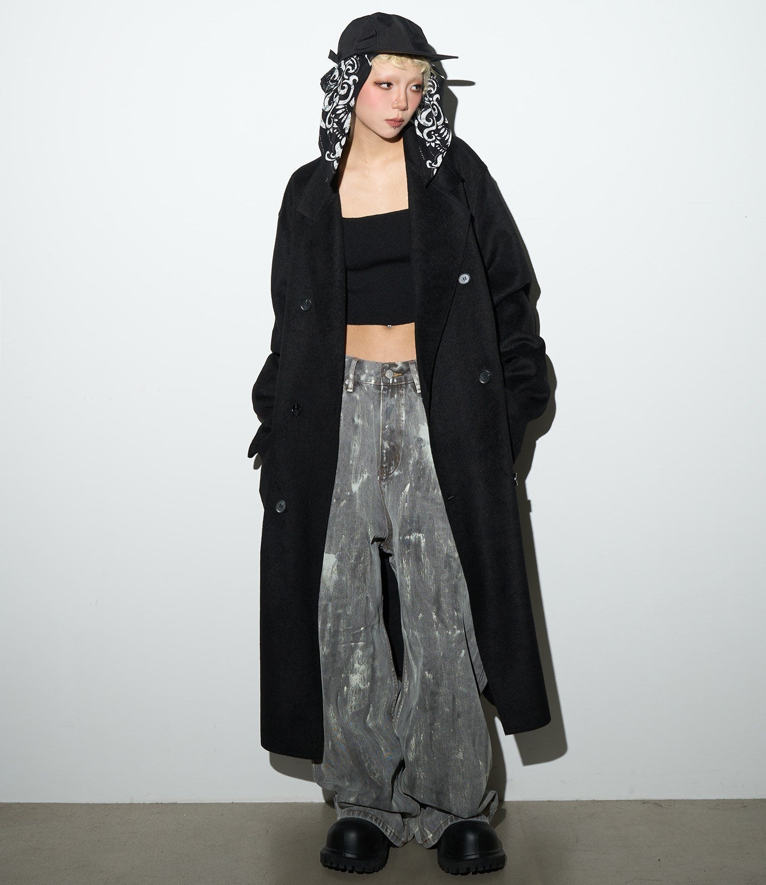 Double Breasted Belted Long Length Coat