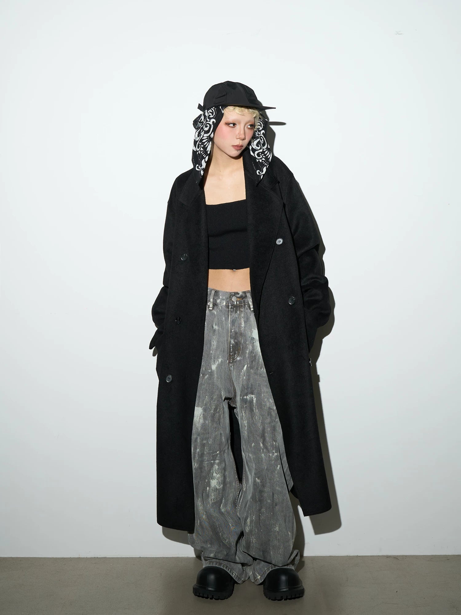 Double Breasted Belted Long Length Coat