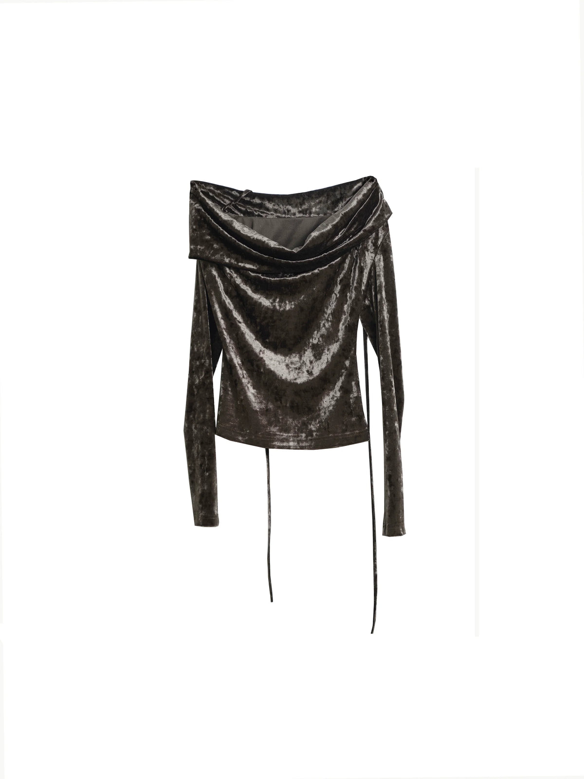 Blusa de terciopelo brillante con hombros descubiertos y manga larga
