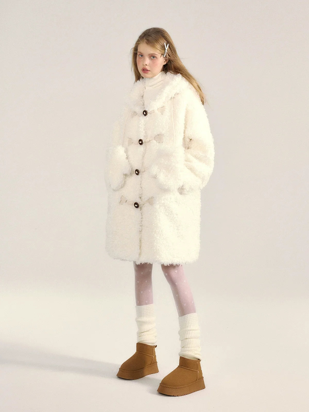 White Furry Sherpa Hooded Coat