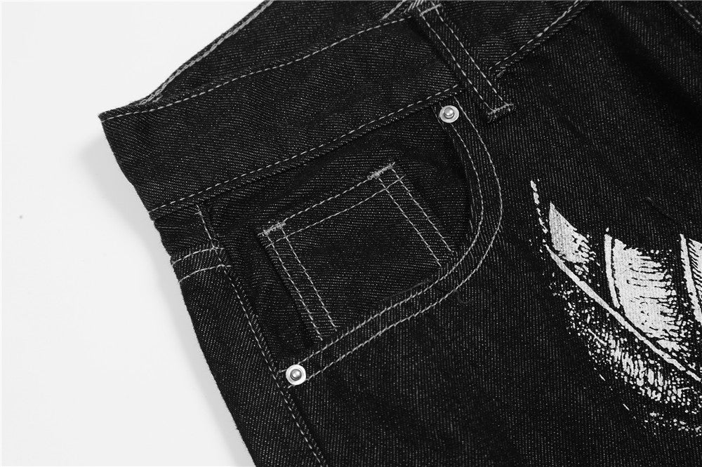 Jean en denim imprimé visage