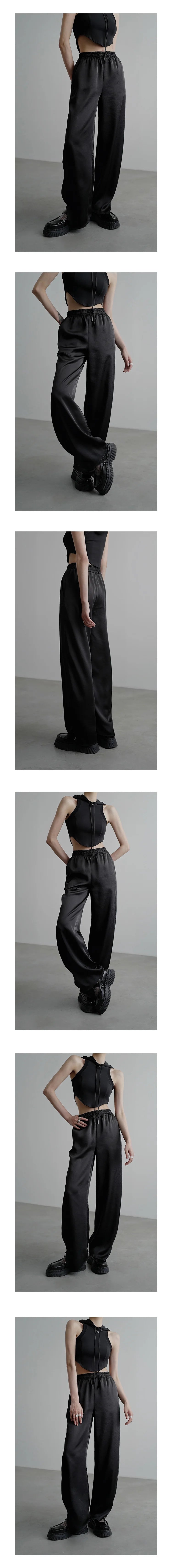 Elastic Slit Wide-Leg Straight Pants