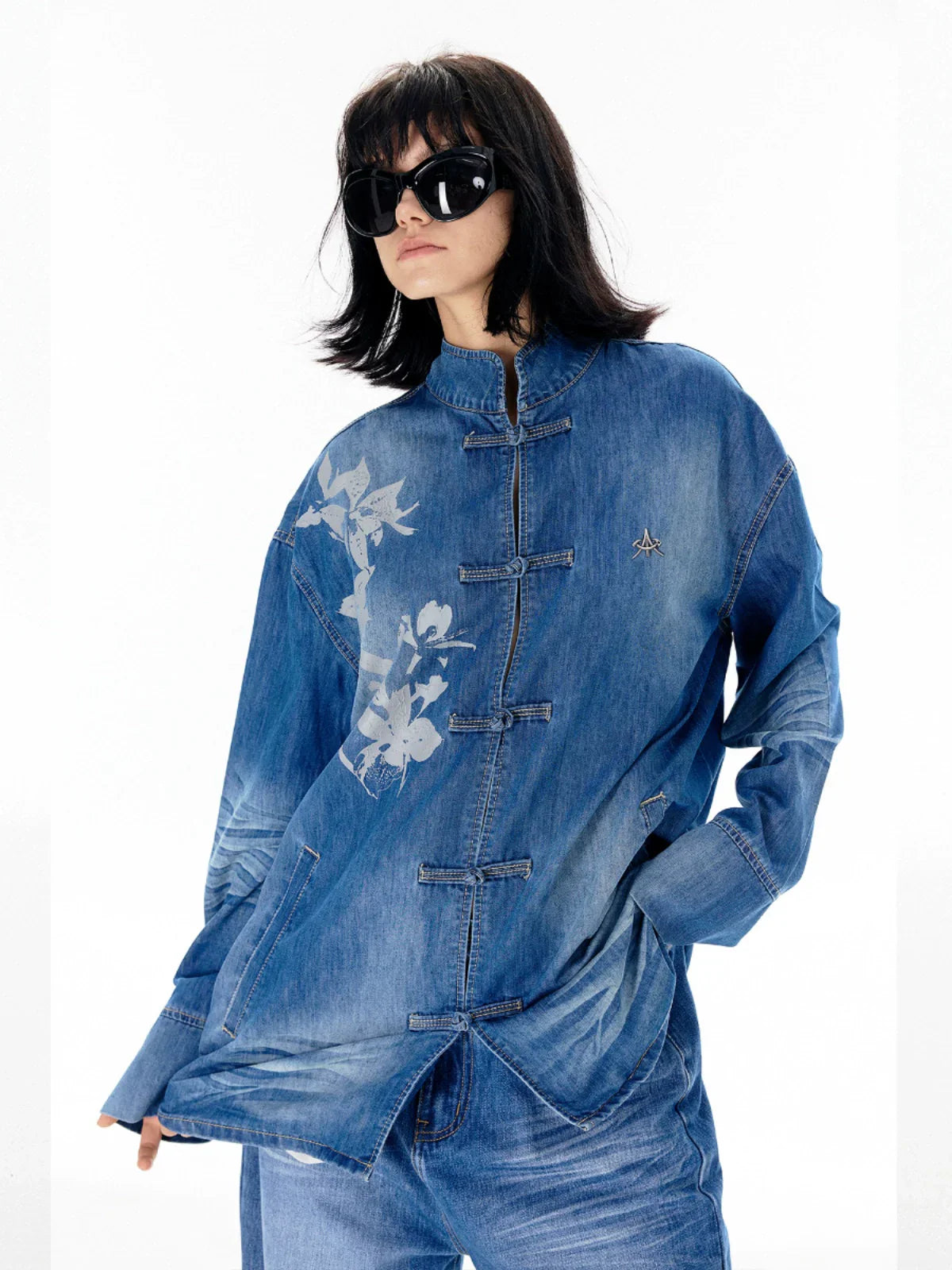 Washed Oversize Chinese Style Denim Shirt