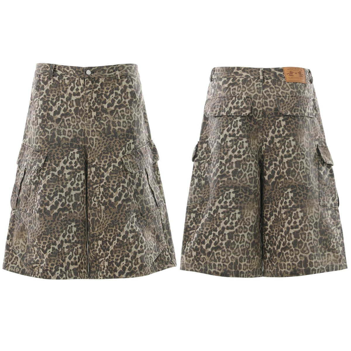 Leopard Print Multi-Pocket Wide Leg Jort