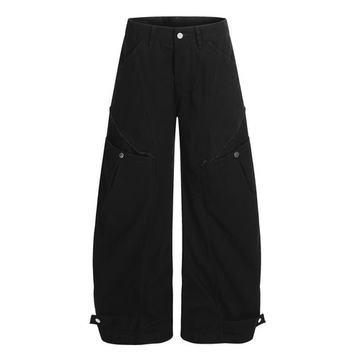 Curved Panel Wide Leg Pants - Black / S