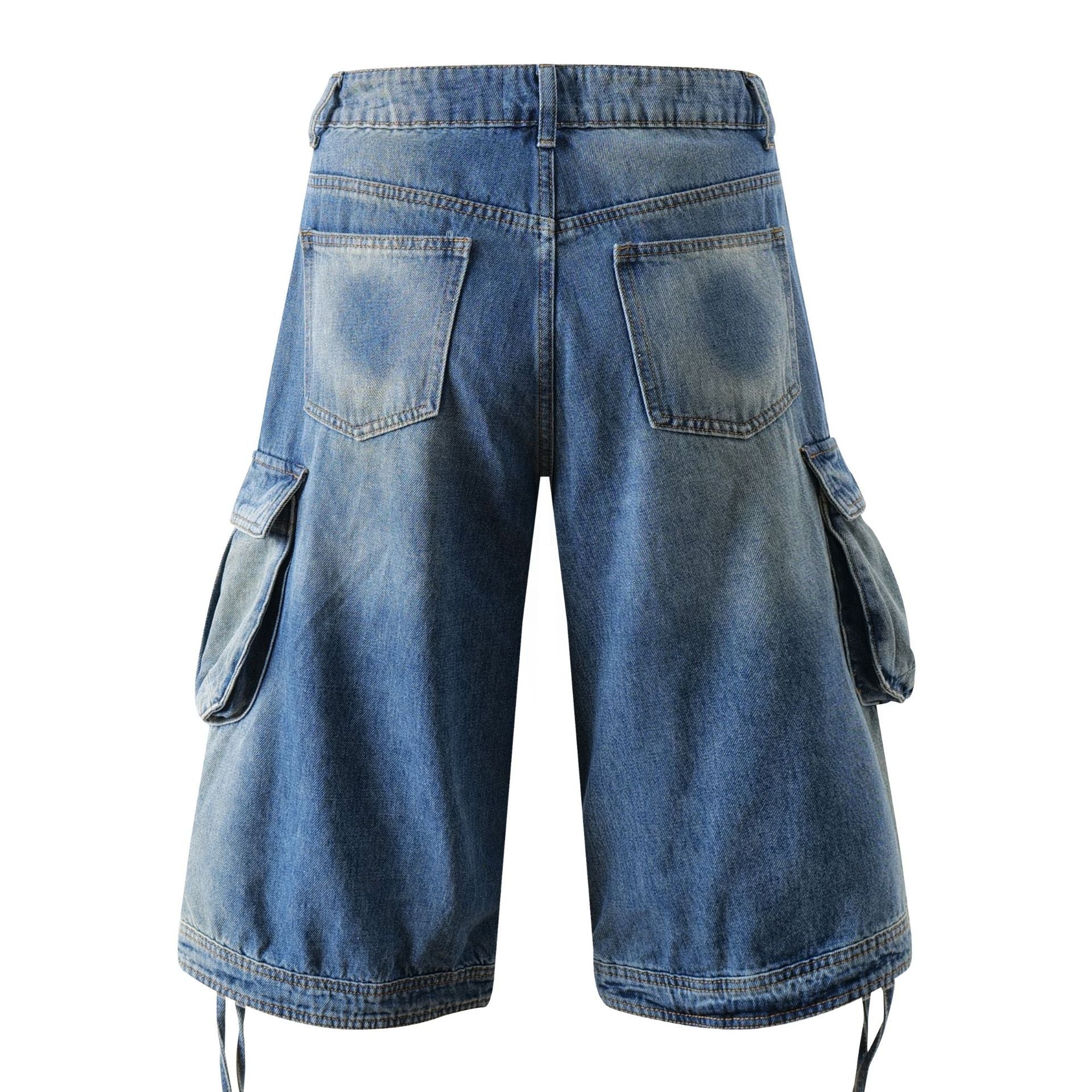 Washed Multi Pocket Cargo Denim Jort