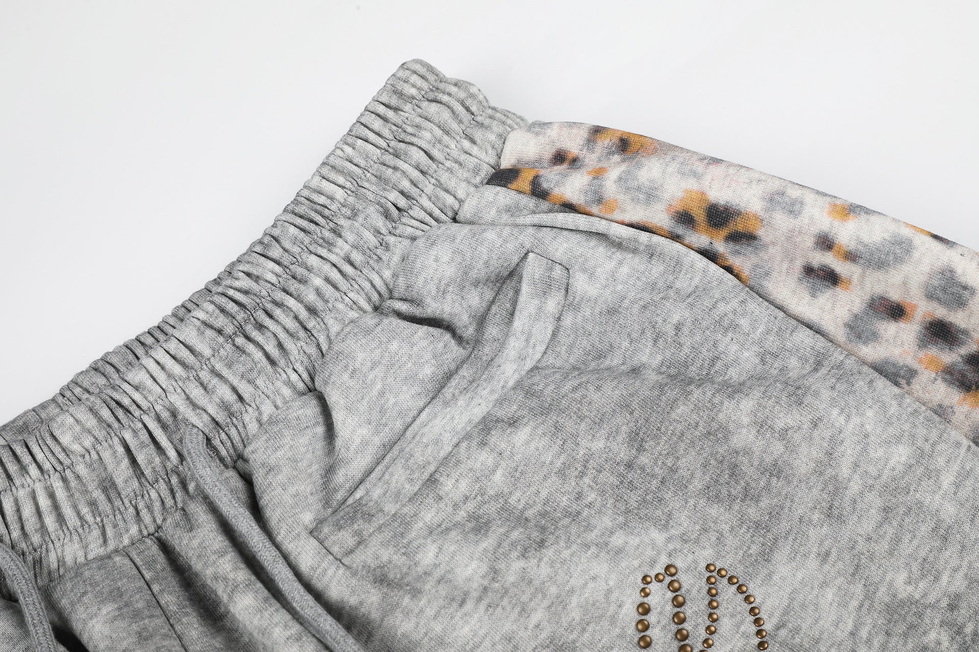 Leopard Print Curved Studs Wide Leg Sweatpants
