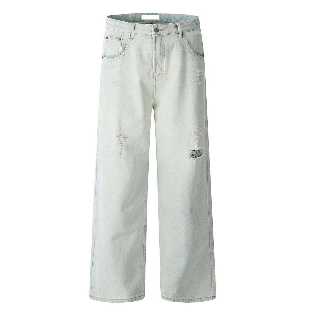 Damage Washed Wide Leg Denim Jeans