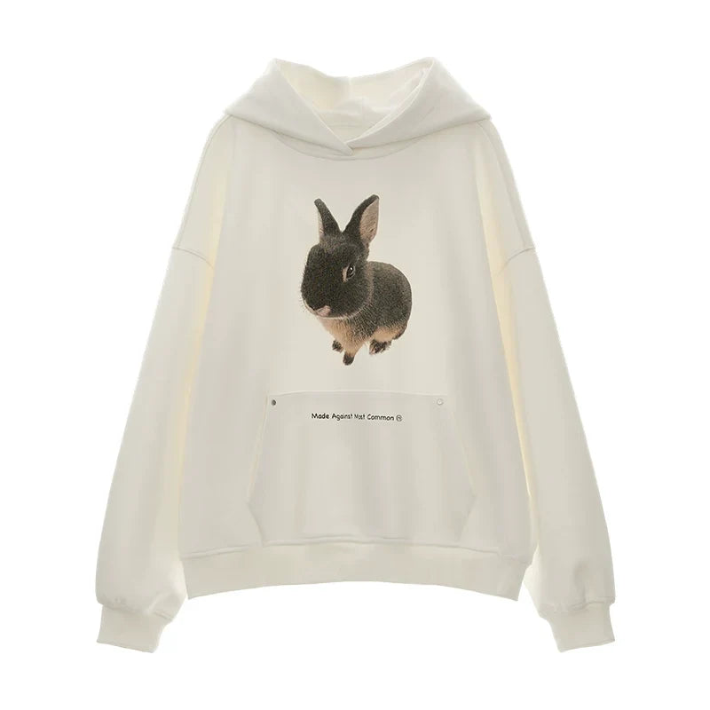 Rabbit Print Loose Hoodie