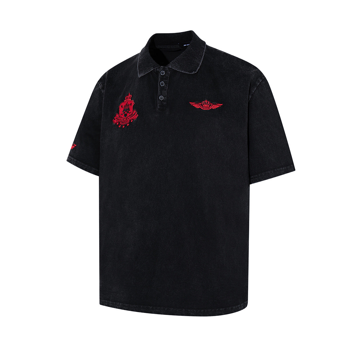 Embroidery Washed Damage Short Sleeve Shirt