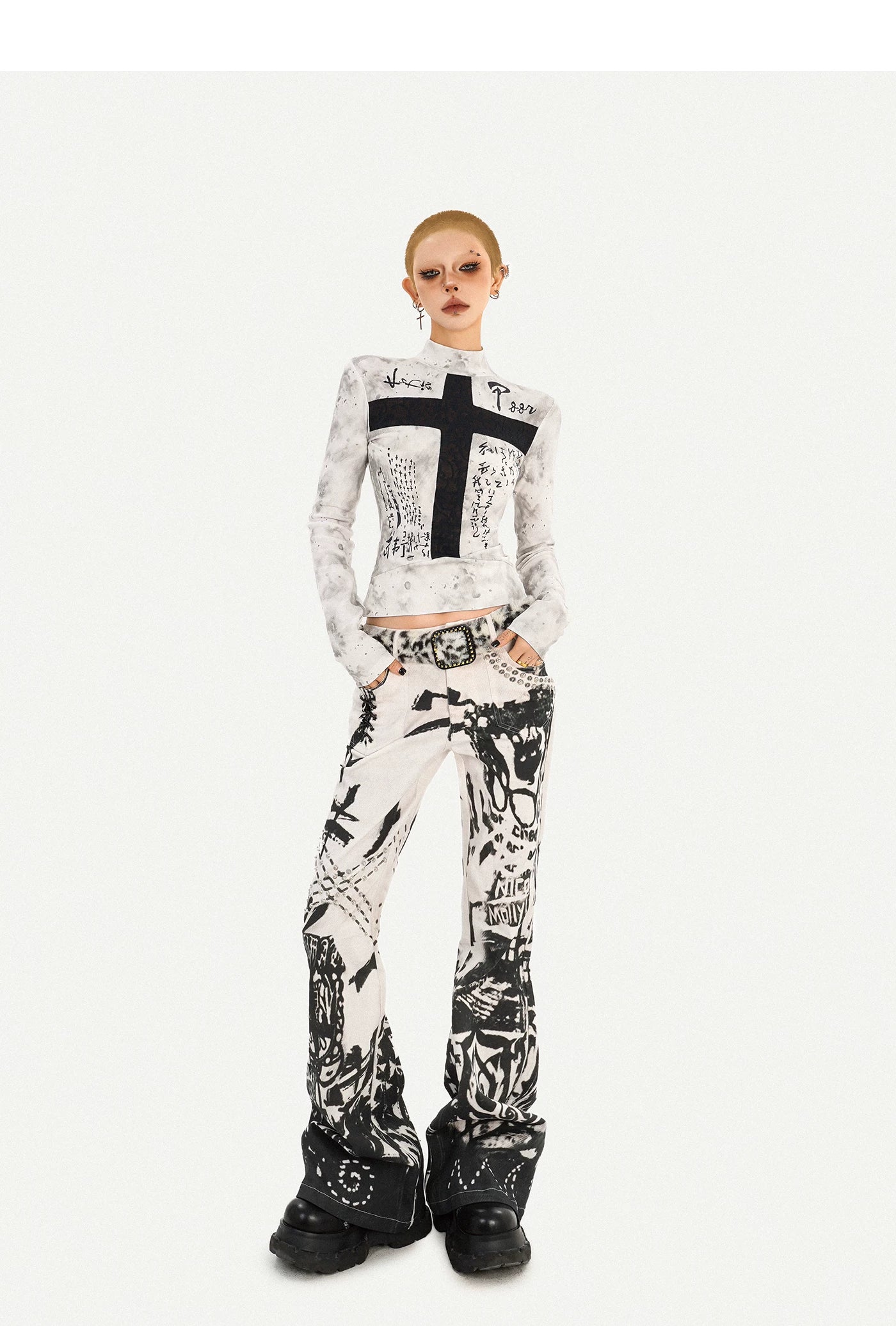 Ink Print Design Denim Jeans