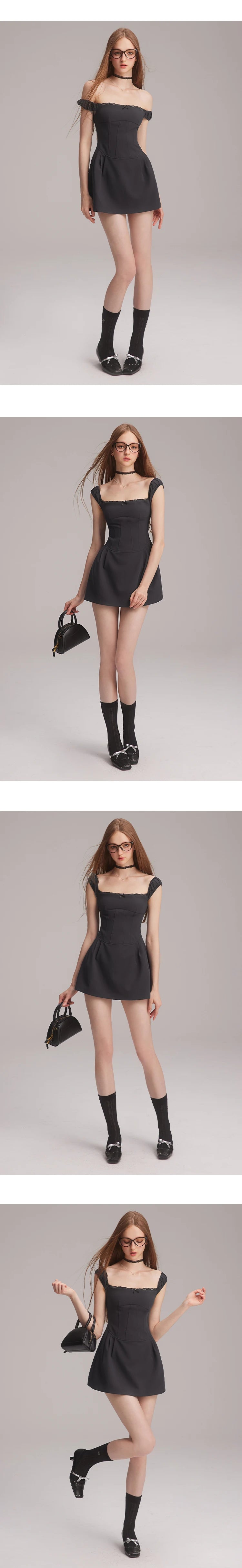 One Shoulder Lace Design Dress & Shorts