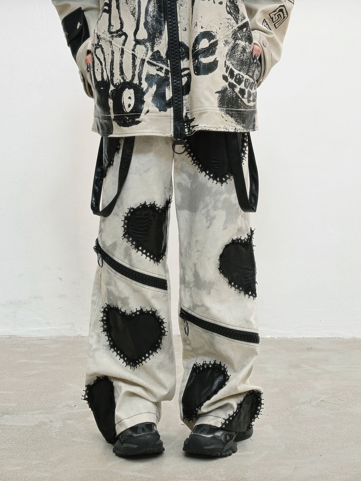 Heavy Craft Damage Wide Leg Dark Denim Jeans