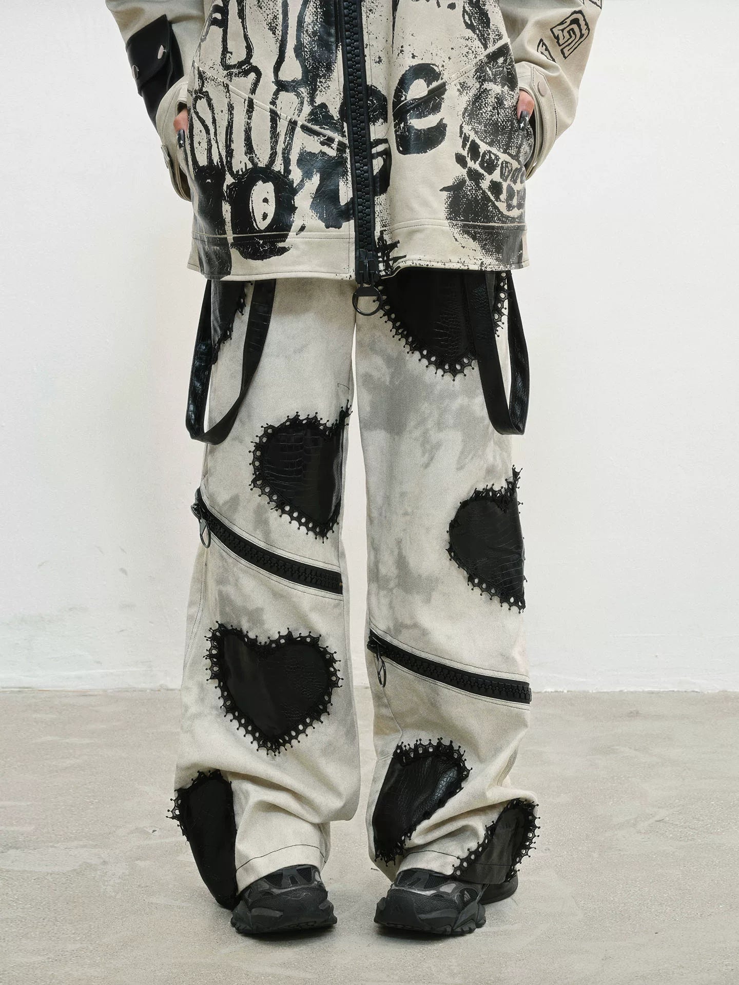 Heavy Craft Damage Wide Leg Dark Denim Jeans