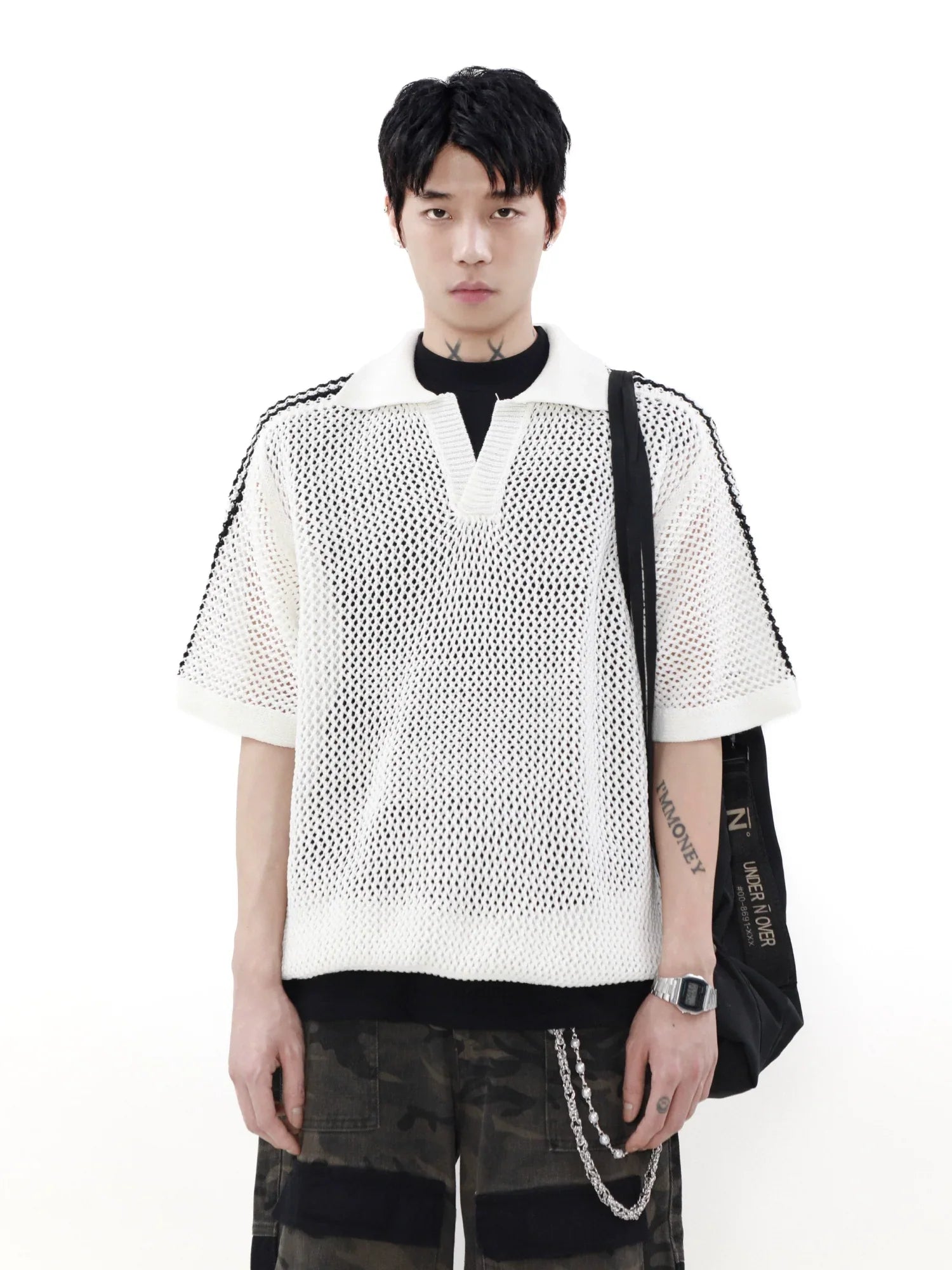Mesh Short Sleeve Knit Polo Shirt