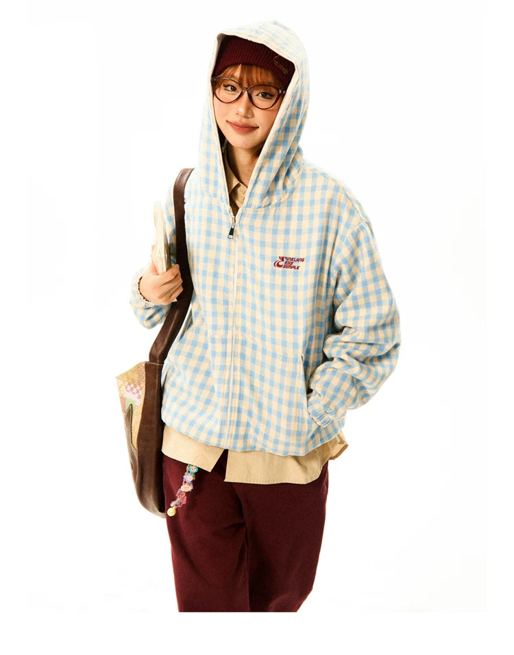 Gingham Logo Zipper Hoodie