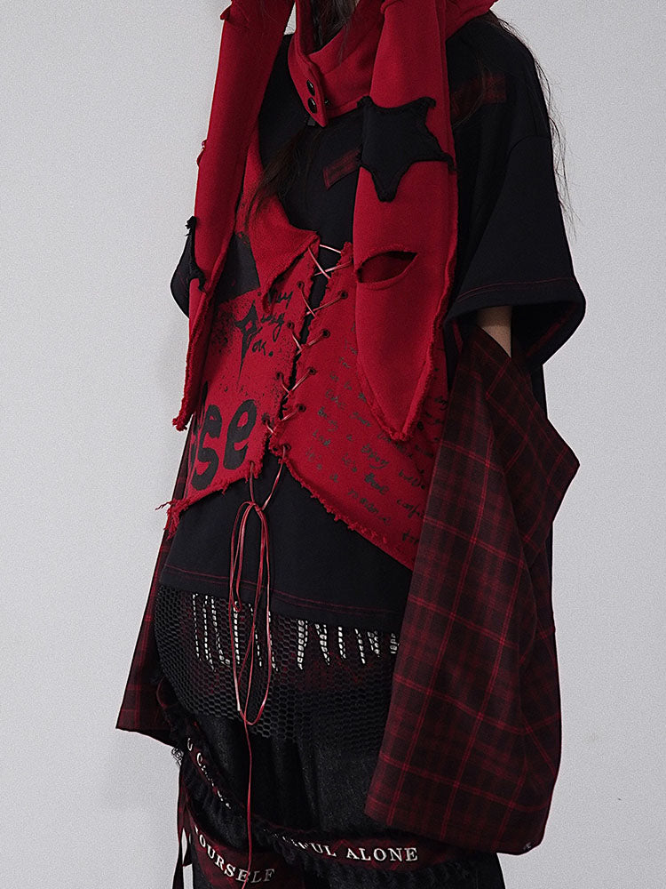 Print Plaid Patchwork Pullover Sweatshirt